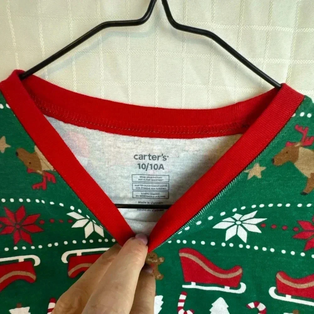 Carter's Girls 2 Pc Cotton Pajama PJ Set Christmas Red White Green Sz 10 NWT
